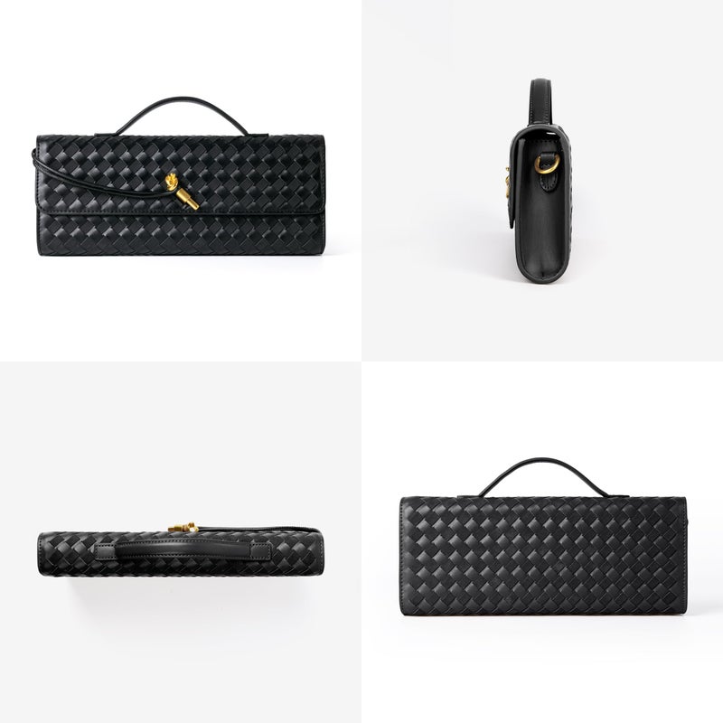 Joryin Woven Purse For Women Evening Clutch Woven Leather Handbags Crossbody Bag Suede Purse Black Formal Evening bag - Image 3