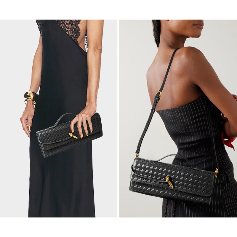 Joryin Woven Purse For Women Evening Clutch Woven Leather Handbags Crossbody Bag Suede Purse Black Formal Evening bag - Image 2