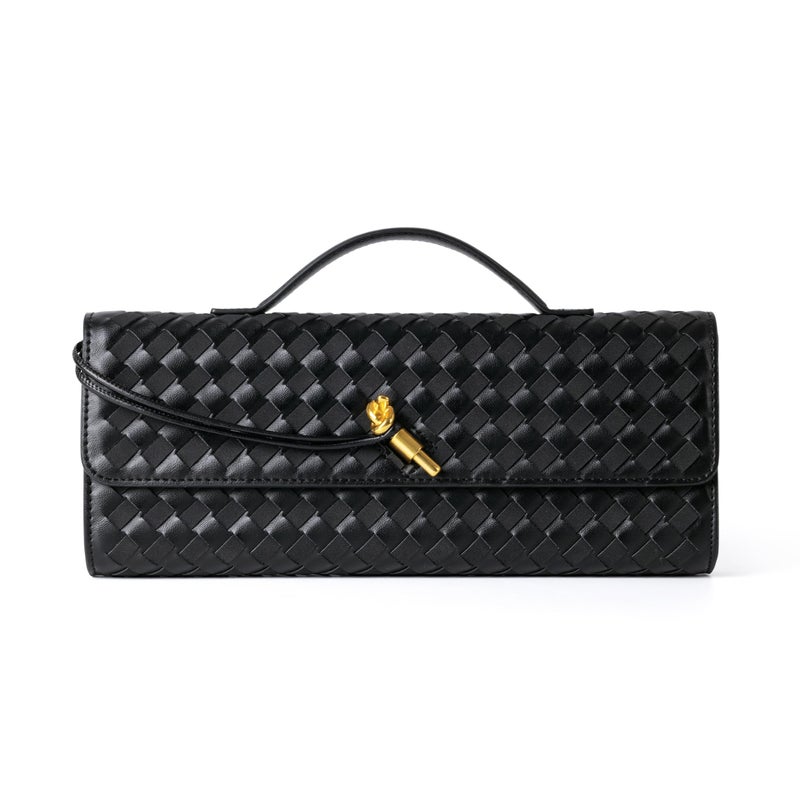 Joryin Woven Purse For Women Evening Clutch Woven Leather Handbags Crossbody Bag Suede Purse Black Formal Evening bag - Image 1