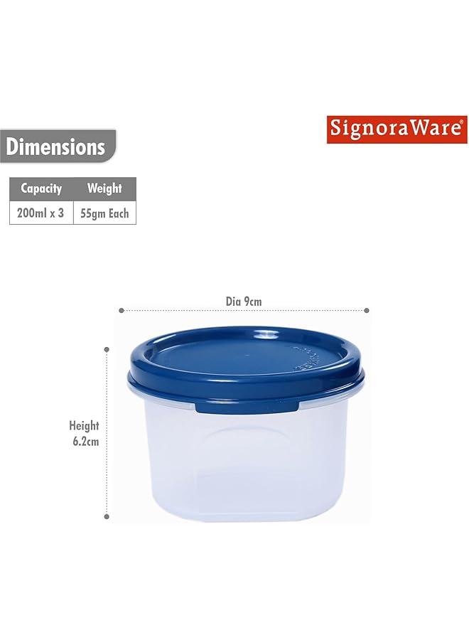 Signoraware Modular Round Plastic Container Set, 200Ml, Set Of 3, Mod Blue - Image 2