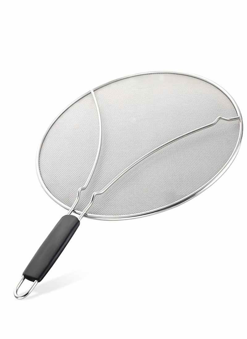 Excefore - Grease Splatter Screen for Frying Pan, Splatter Guard with Silicone Handle, Stops 99% Hot Oil Splash, Stainless Steel Fine Mesh Oil Shield with Resting Feet and Keeps Kitchen Clean - Image 1