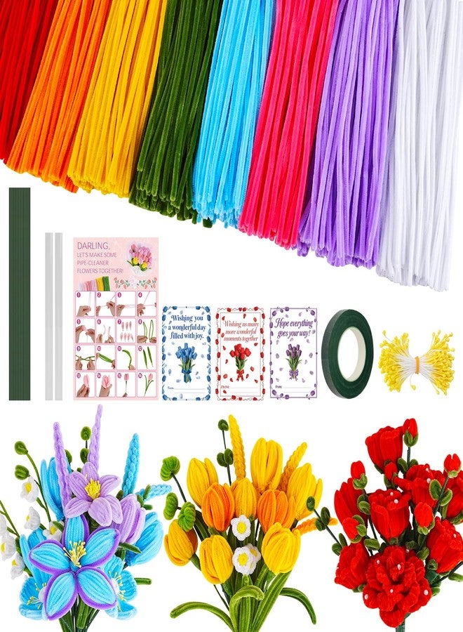 Anyeve 800PCS Pipe Cleaners Flower Kit, Pipe Cleaner Bulk Craft Flower Making Kit with Instruction, 8 Colors Thick Chenille Stems for Arts DIY Craft Supplies with Greeting Card, Floral Wires, Tape, Stamen - Image 1
