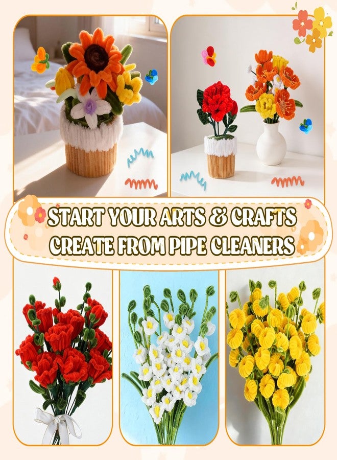 Anyeve 800PCS Pipe Cleaners Flower Kit, Pipe Cleaner Bulk Craft Flower Making Kit with Instruction, 8 Colors Thick Chenille Stems for Arts DIY Craft Supplies with Greeting Card, Floral Wires, Tape, Stamen - Image 5