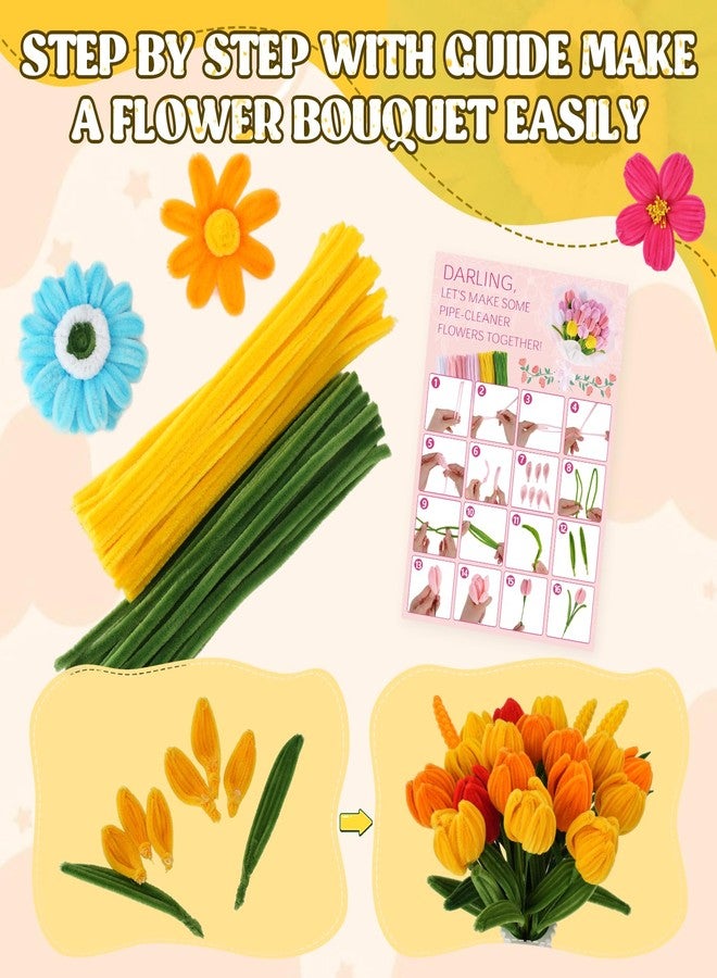Anyeve 800PCS Pipe Cleaners Flower Kit, Pipe Cleaner Bulk Craft Flower Making Kit with Instruction, 8 Colors Thick Chenille Stems for Arts DIY Craft Supplies with Greeting Card, Floral Wires, Tape, Stamen - Image 4