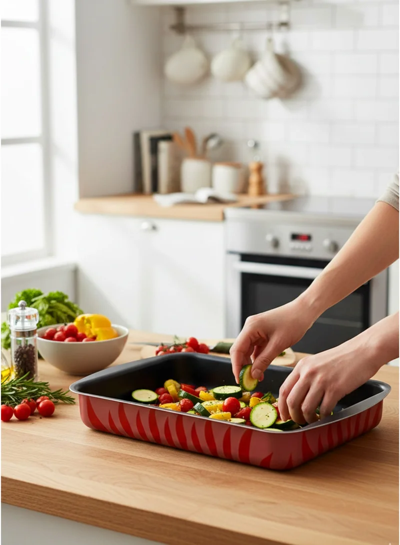 ويلسون صينية خبز مستطيلة غير لاصقة من الألومنيوم - 35 × 25 سم - تصميم شعلة حمراء