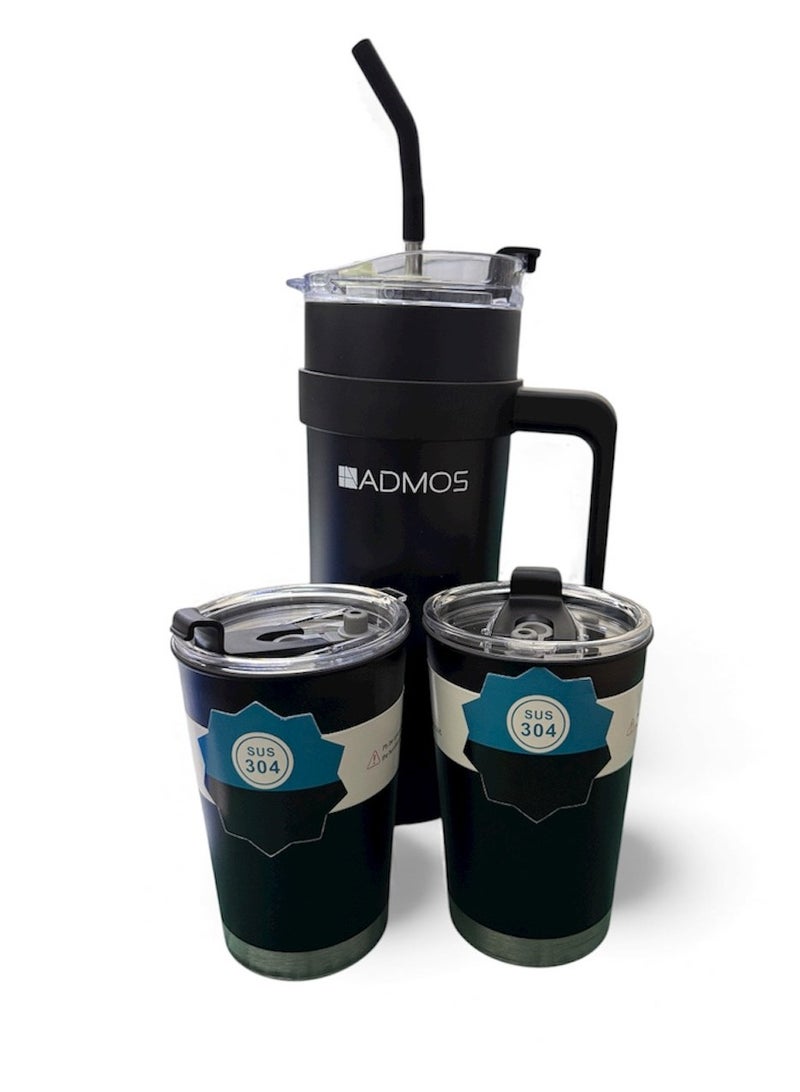 ADMOS stainless steel vacuum cup with lid and straw for water, iced tea, coffee, juice, and more (black) - Image 1