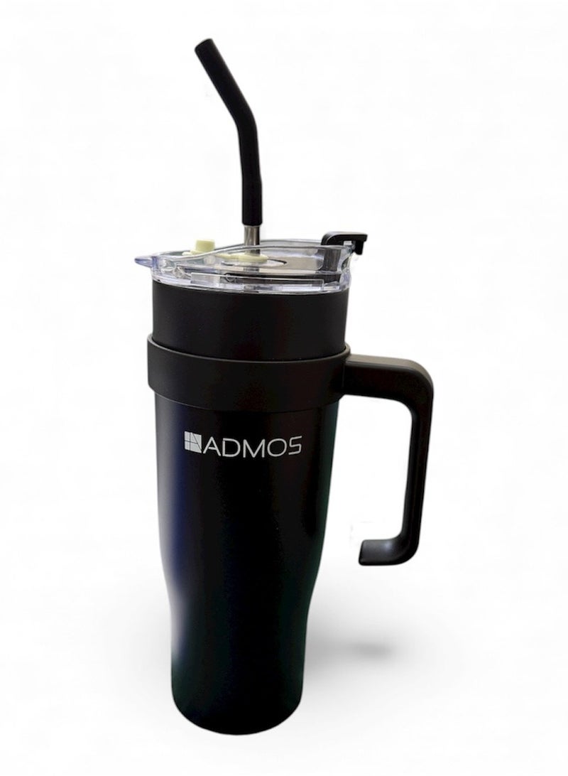 ADMOS stainless steel vacuum cup with lid and straw for water, iced tea, coffee, juice, and more (black) - Image 2