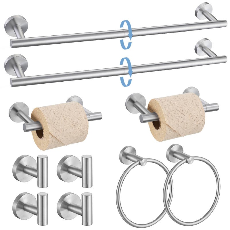 soaez Brushed Nickel Round 10-Piece Towel Bar Set Bathroom Hardware Accessories Set Upgraded Toilet Paper Holder Towel Rail Set for Bathroom Stainless Steel Wall Mounted Bathroom Set 23.6 in - Image 1