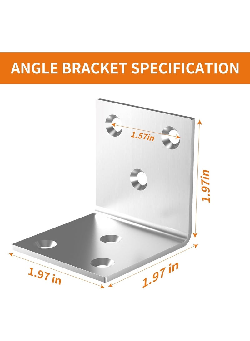 20Pcs Stainless Steel Angle Bracket, 2"x2"x2" Heavy Duty L Brackets for Wood, 50MM 2Inch Wide Corner Brackets Metal Corner Brace 90Degree L Shape Bracket for Wooden Frame Bed Furniture Bookshelf - Image 2