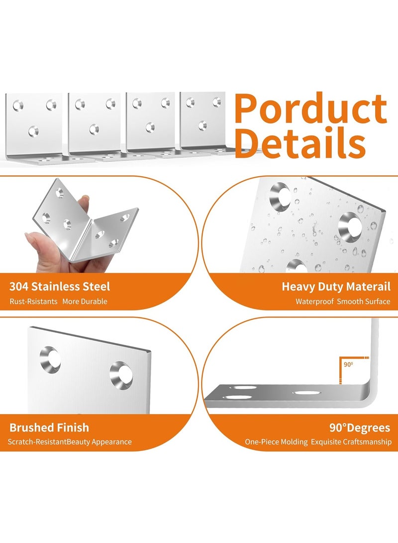 20Pcs Stainless Steel Angle Bracket, 2"x2"x2" Heavy Duty L Brackets for Wood, 50MM 2Inch Wide Corner Brackets Metal Corner Brace 90Degree L Shape Bracket for Wooden Frame Bed Furniture Bookshelf - Image 3