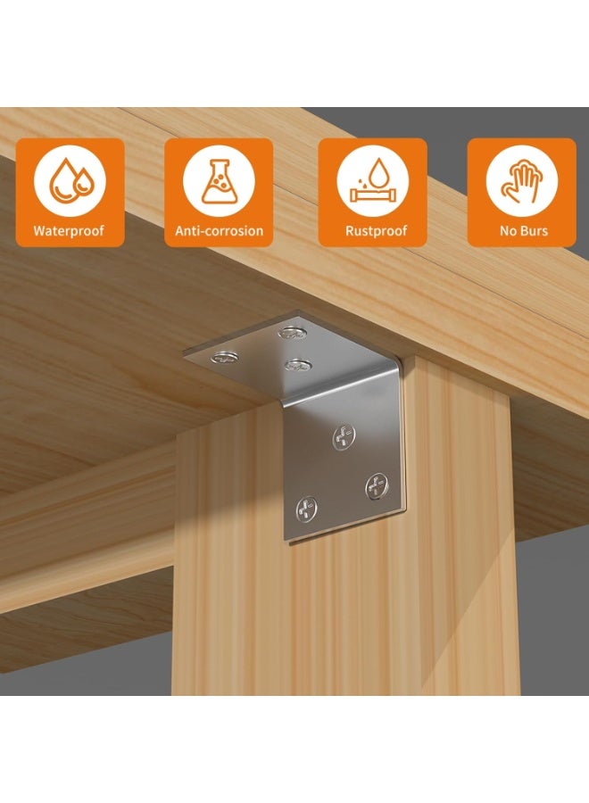 20Pcs Stainless Steel Angle Bracket, 2"x2"x2" Heavy Duty L Brackets for Wood, 50MM 2Inch Wide Corner Brackets Metal Corner Brace 90Degree L Shape Bracket for Wooden Frame Bed Furniture Bookshelf - Image 4