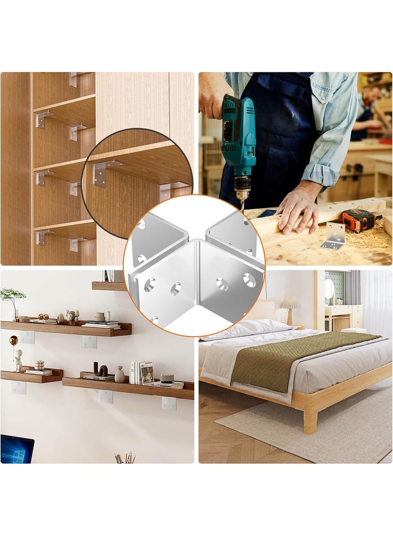 20Pcs Stainless Steel Angle Bracket, 2"x2"x2" Heavy Duty L Brackets for Wood, 50MM 2Inch Wide Corner Brackets Metal Corner Brace 90Degree L Shape Bracket for Wooden Frame Bed Furniture Bookshelf - Image 5