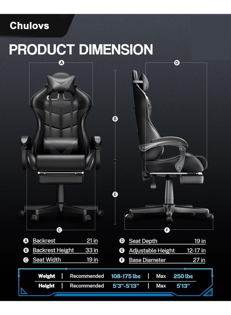 Chulovs Gaming Chair with Footrest Computer Chair Deak Chair High Back Racing Style Office Chair with Headrest Lumbar Support Adjustable Office Chair  - Image 3