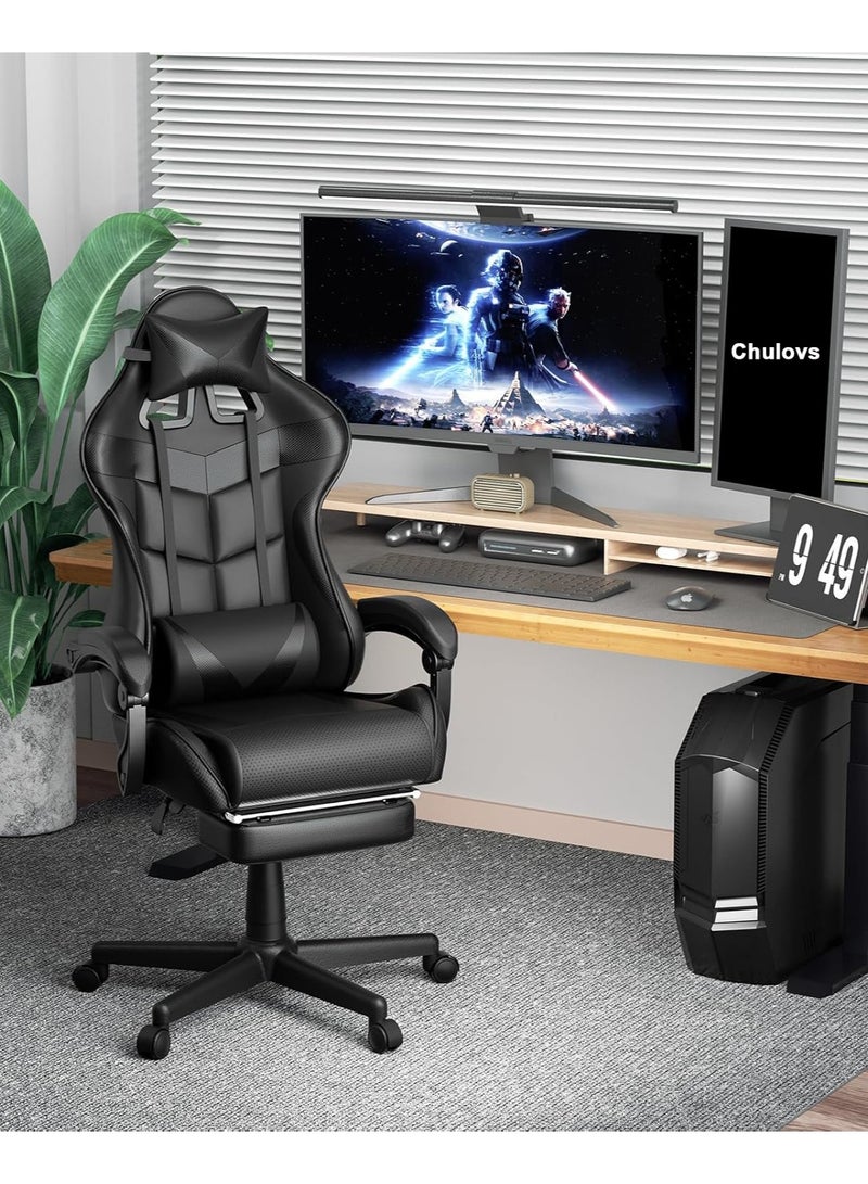 Chulovs Gaming Chair with Footrest Computer Chair Deak Chair High Back Racing Style Office Chair with Headrest Lumbar Support Adjustable Office Chair  - Image 2