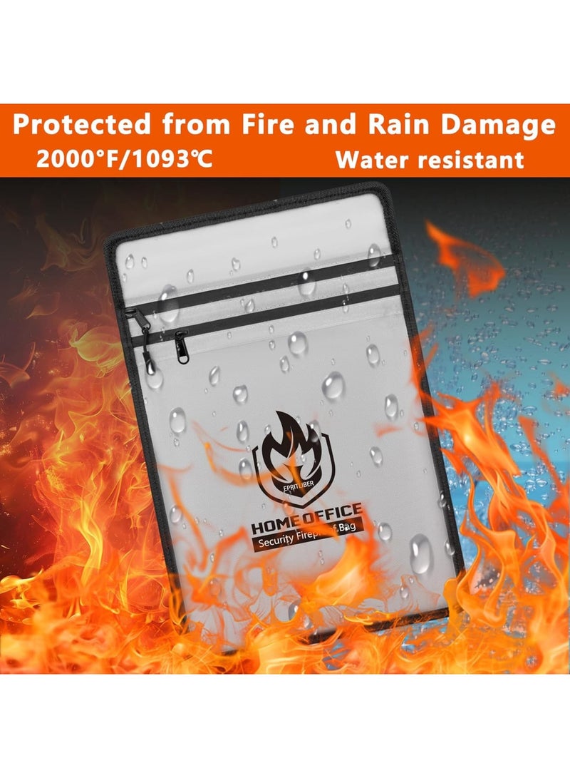 SYOSI Fireproof Document Bag, Waterproof Money Bag with Two Pockets Safe Organizer 15x11 Inch for Cash Valuables and Important Files, Fire Resistant Document Folder for Office Home Travel, Gray - Image 2