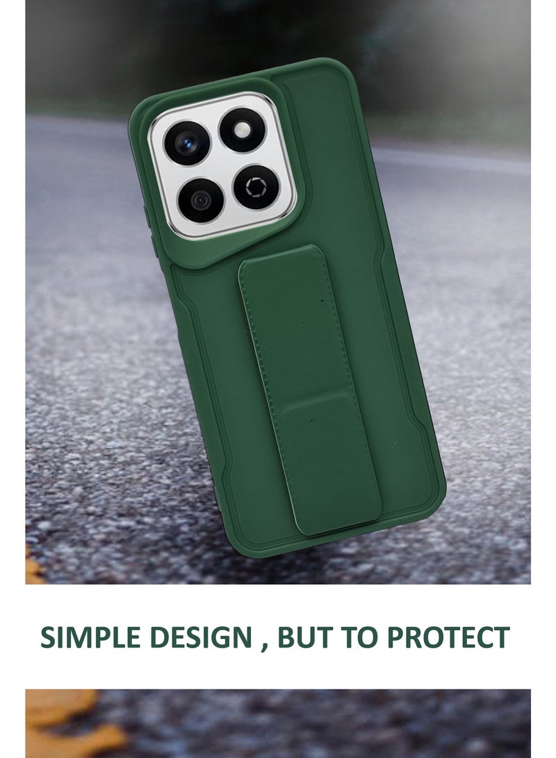 GMATE Honor X7c - Hard Silicone Magnetic Back Stand Case  With Foldable Kickstand & Finger Strap  - Green - Image 2