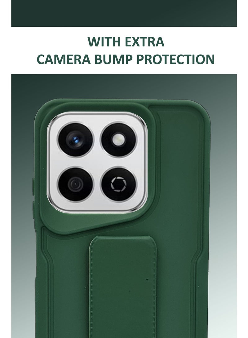 GMATE Honor X7c - Hard Silicone Magnetic Back Stand Case  With Foldable Kickstand & Finger Strap  - Green - Image 3
