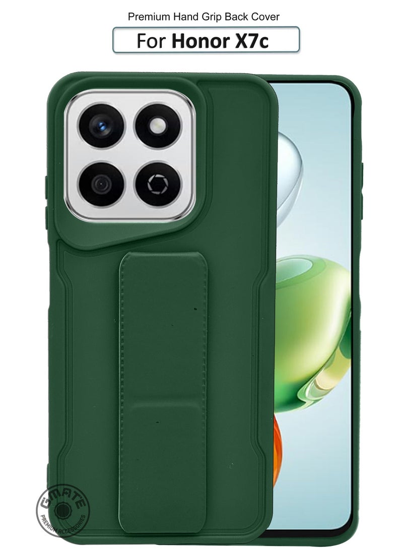 GMATE Honor X7c - Hard Silicone Magnetic Back Stand Case  With Foldable Kickstand & Finger Strap  - Green - Image 1