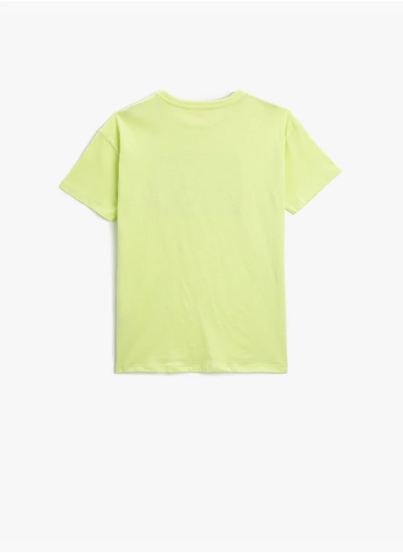 كوتون Hologram Printed T-Shirt Short Sleeve Crew Neck Cotton