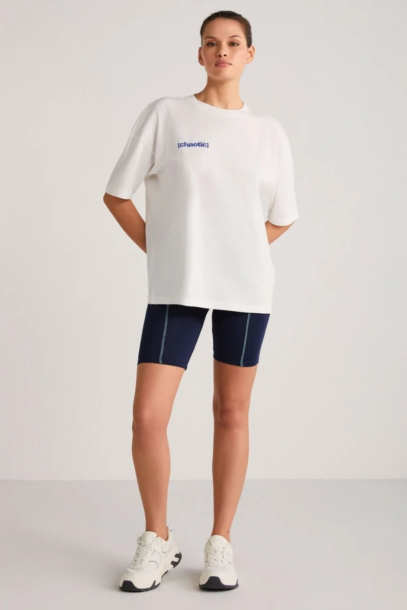 جريميلانج Arcadia Women's Back and Front Text Detailed Ecru/Blue T-shirt