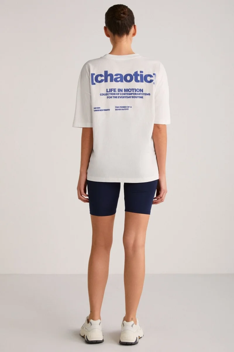 جريميلانج Arcadia Women's Back and Front Text Detailed Ecru/Blue T-shirt