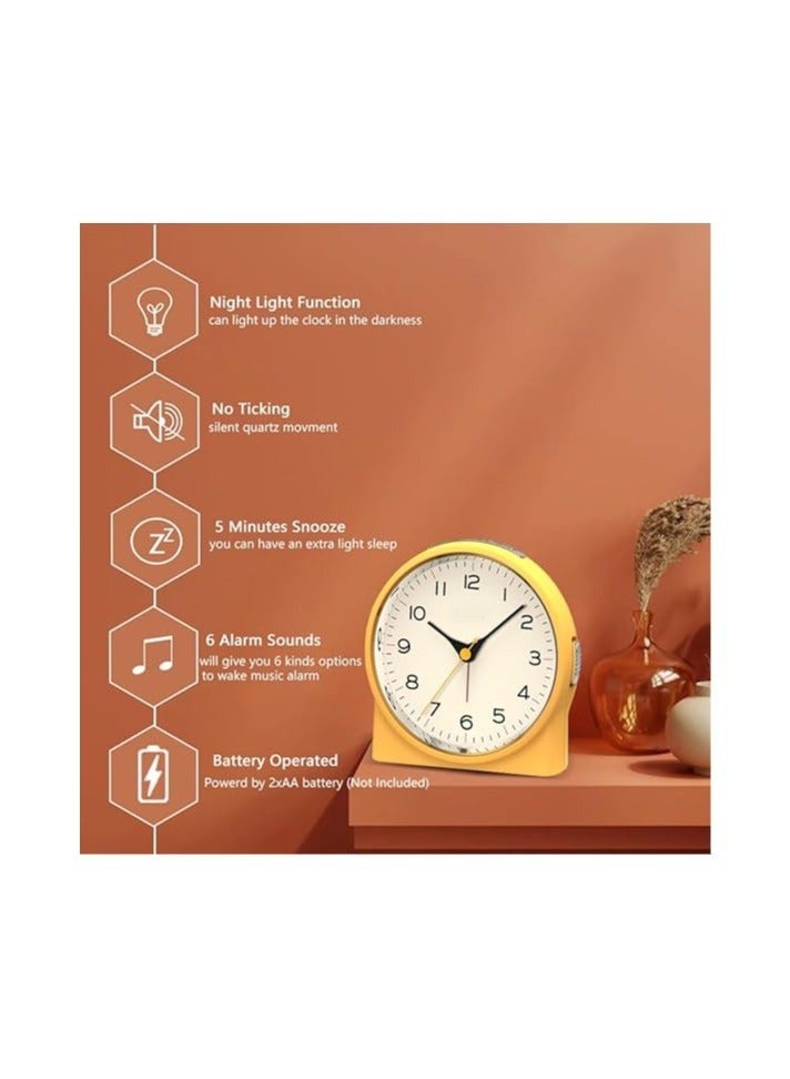 Captaintech Silent Analog Alarm Clock, Non Ticking, Heavy Sleepers, Snooze, 6 Wake Up Sounds, Battery Operated and Light Functions, Easy Set, for Heavy Sleepers Adults, Perfect Gift for Lovers, Friends, Children - Image 4