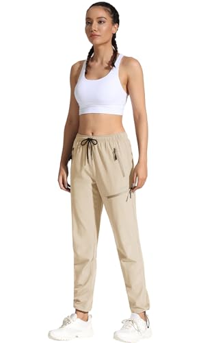 MOCOLY Women's Cargo Hiking Pants Quick Dry Lightweight Outdoor Water Resistant UPF 50+ Long Pants with Zipper Pockets Khaik L - Image 3