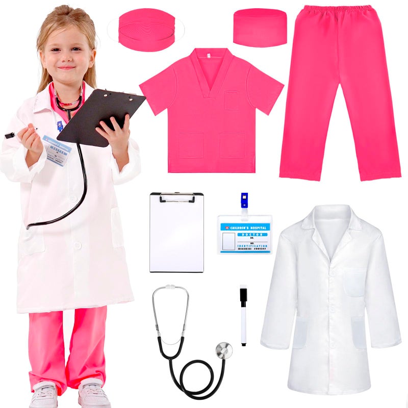Liberry Doctor Costume for Kids Toddler Doctor Dress Up Clothes with Real Stethoscope Career Day Role Play Gift for Girls - Image 3
