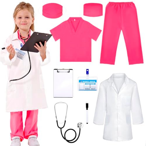 Liberry Doctor Costume for Kids Toddler Doctor Dress Up Clothes with Real Stethoscope Career Day Role Play Gift for Girls - Image 1