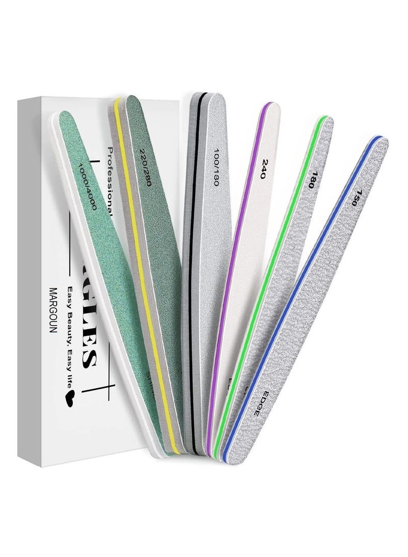 MARGOUN 6Pcs Nail File Set Professional Manicure Pedicure Nail Art Tool Set Buffers Emery Boards, Different Grit for Home and Beauty Salon Use - Image 1