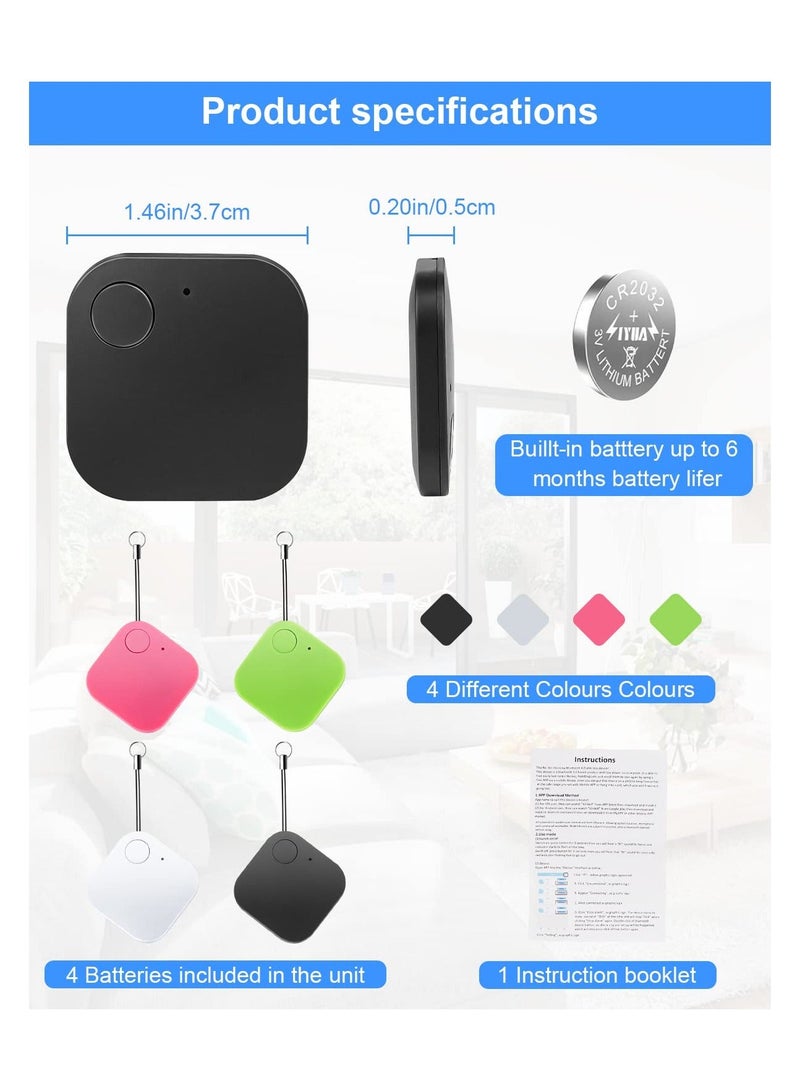 Generic 4 Pack Bluetooth Key Finder Locator, Mini Anti Lost Item Finder Tag Key Tracker Alarm For Pet, Key, Wallet, Luggage, Compatible With Ios And Android, with Key Ring(White, Black, Green, Pink, Square)  - Image 5
