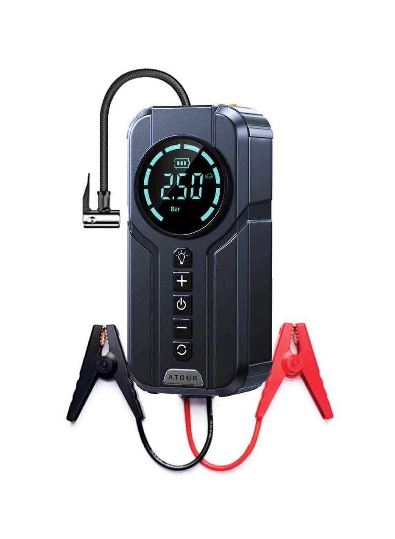 ATOUR ATOUR Car Jump Starter Battery with Built-in Air Compressor and Digital Display, 6000mAh Rechargeable Battery, Includes Multiple Accessories for Various Uses  - Image 1