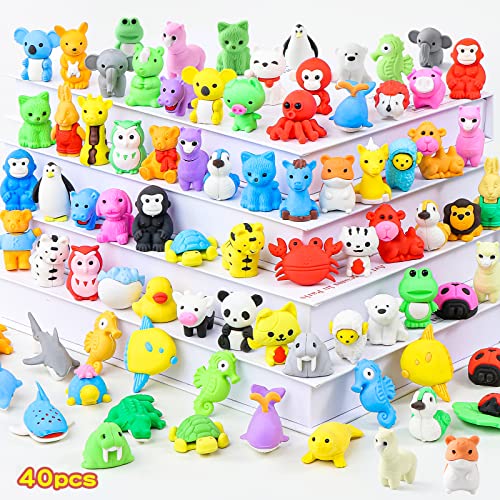 Kleeblatt 40Pcs Animal Erasers Desk Pets for Kids Assembled Eraser 3D Puzzle Erasers Classroom PrizesClass PetsParty Favors - Image 1