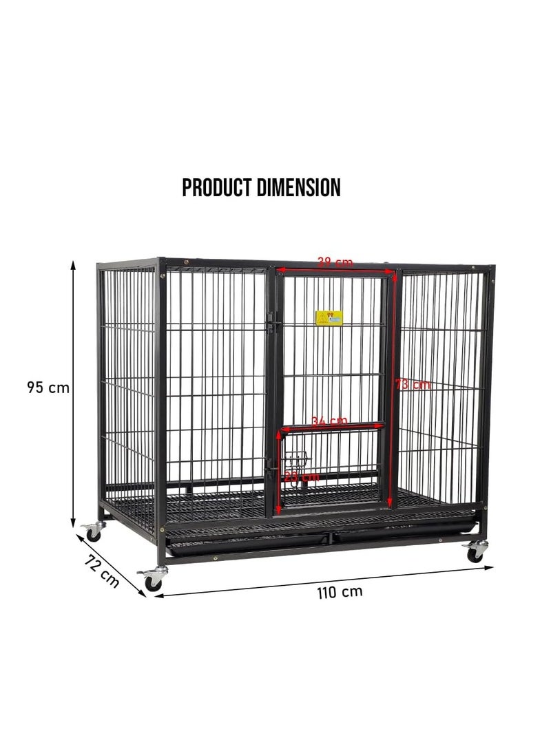 أن ان سي بيتس قفص للكلاب مصنوع من معدن عالي التحمل، وباب قابل للقفل، وصينية قابلة للإزالة وعجلات دوارة، قفص للكلاب بتصميم مفتوح من الأعلى، وباب للتغذية، وقفص قوي للسلالات المتوسطة إلى الكبيرة، 110 سم (أسود) - Image 2