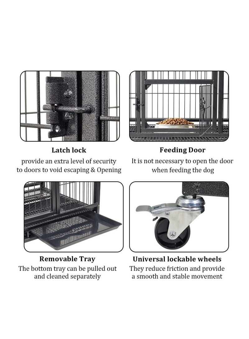 أن ان سي بيتس قفص للكلاب مصنوع من معدن عالي التحمل، وباب قابل للقفل، وصينية قابلة للإزالة وعجلات دوارة، قفص للكلاب بتصميم مفتوح من الأعلى، وباب للتغذية، وقفص قوي للسلالات المتوسطة إلى الكبيرة، 110 سم (أسود) - Image 3