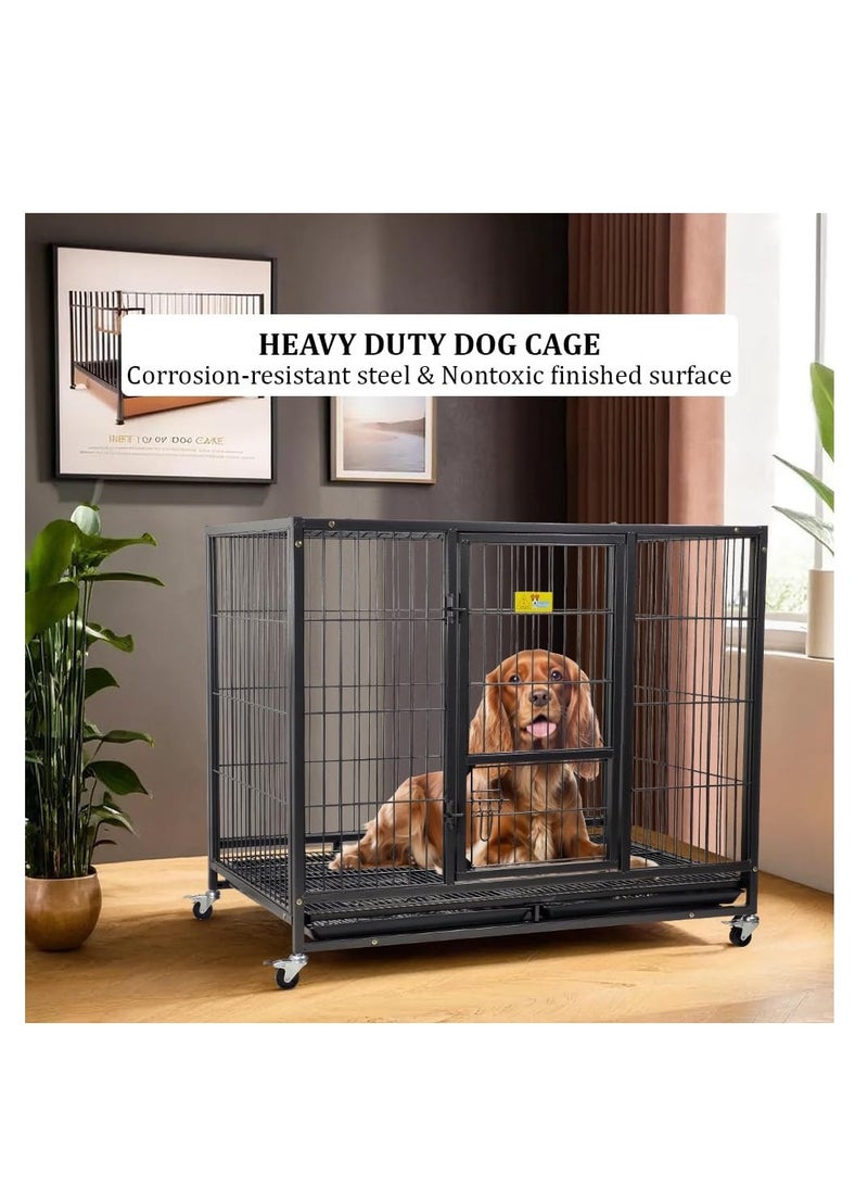 أن ان سي بيتس قفص للكلاب مصنوع من معدن عالي التحمل، وباب قابل للقفل، وصينية قابلة للإزالة وعجلات دوارة، قفص للكلاب بتصميم مفتوح من الأعلى، وباب للتغذية، وقفص قوي للسلالات المتوسطة إلى الكبيرة، 110 سم (أسود) - Image 4