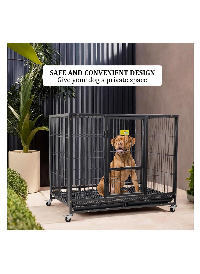 أن ان سي بيتس قفص للكلاب مصنوع من معدن عالي التحمل، وباب قابل للقفل، وصينية قابلة للإزالة وعجلات دوارة، قفص للكلاب بتصميم مفتوح من الأعلى، وباب للتغذية، وقفص قوي للسلالات المتوسطة إلى الكبيرة، 110 سم (أسود) - Image 5