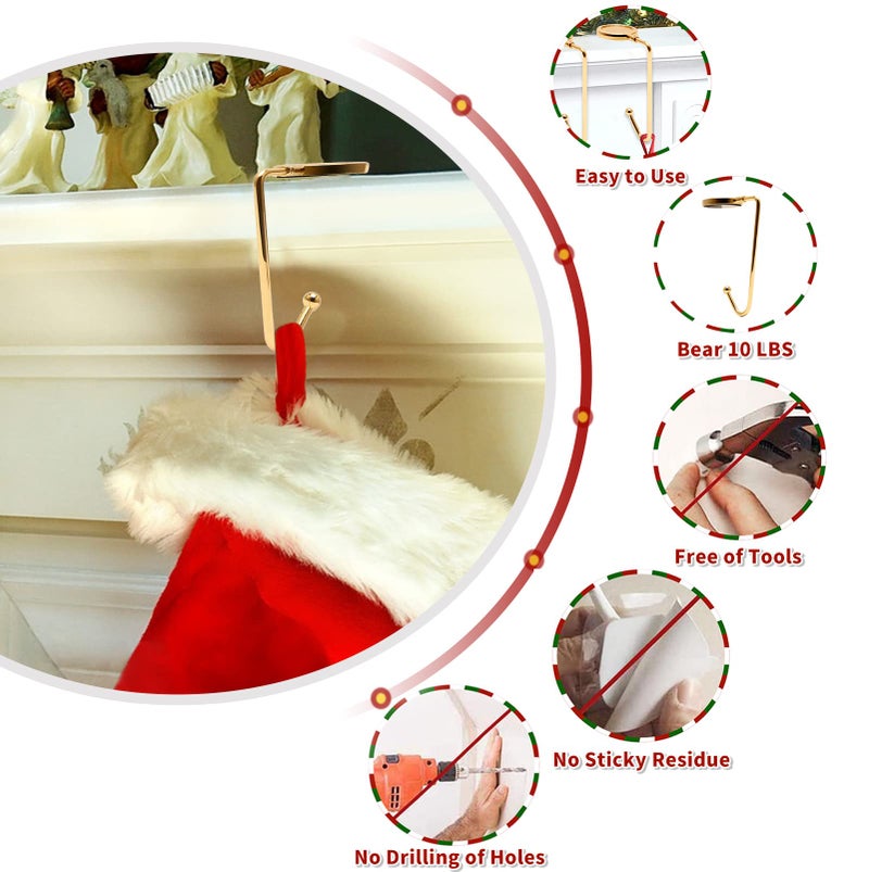 365Park Christmas Stocking Holders For Mantle Set Of 6 Upgrade Non-Slip Fireplace Stocking Holder Lightweight Metal Stocking Hangers For Mantle Stocking Hooks For Christmas Party Decoration (Gold) - Image 4