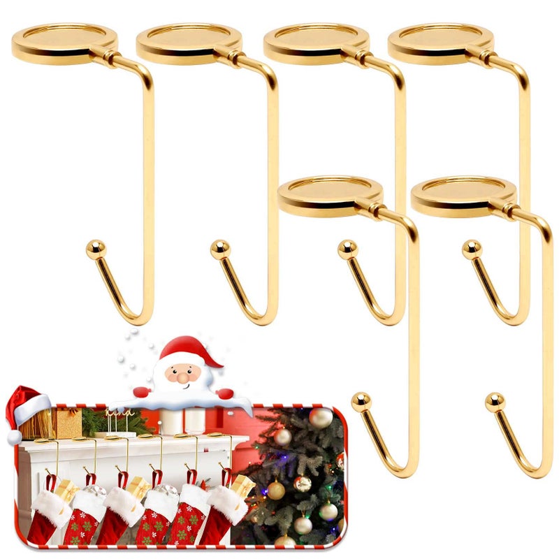 365Park Christmas Stocking Holders For Mantle Set Of 6 Upgrade Non-Slip Fireplace Stocking Holder Lightweight Metal Stocking Hangers For Mantle Stocking Hooks For Christmas Party Decoration (Gold) - Image 1