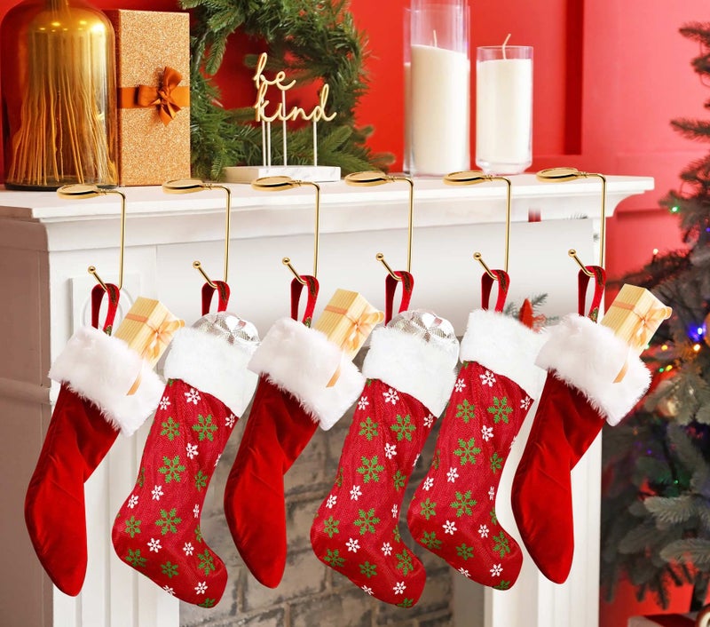 365Park Christmas Stocking Holders For Mantle Set Of 6 Upgrade Non-Slip Fireplace Stocking Holder Lightweight Metal Stocking Hangers For Mantle Stocking Hooks For Christmas Party Decoration (Gold) - Image 2