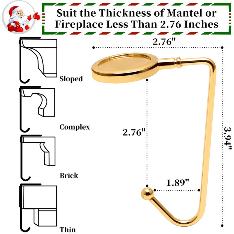 365Park Christmas Stocking Holders For Mantle Set Of 6 Upgrade Non-Slip Fireplace Stocking Holder Lightweight Metal Stocking Hangers For Mantle Stocking Hooks For Christmas Party Decoration (Gold) - Image 3