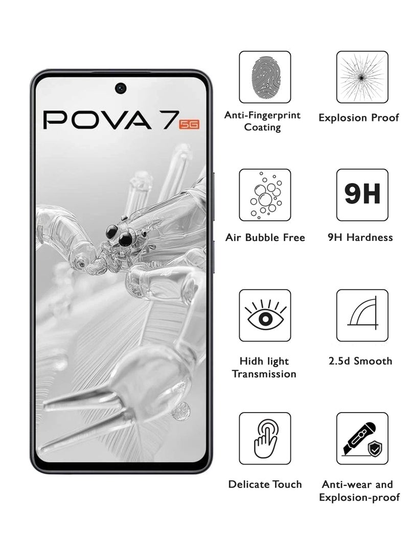 Tecno Pova 7 5G  Screen Protector | Tempered Glass Compatible with Tecno Pova 7  5G| Screen Protector Full HD Quality Tempered Glass Anti-Scratch Edge to Edge Coverage with Easy Installation Kit - Black - Image 2