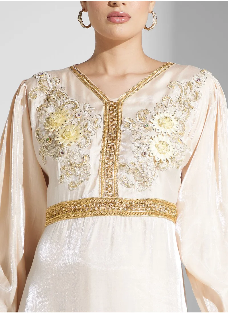hayas closet Embroidered V-Neck Dress