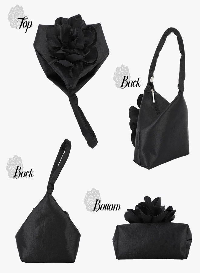 SUKUTU Flower Clutch Purses for Women Elegant Satin Wristlet Purse Weeding Prom Party Handbag - Image 4