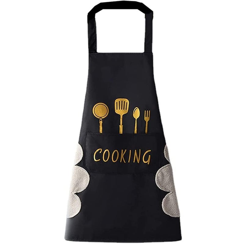 DOCAT Store Apron for Kitchen Cooking Waterproof Apron for Women Men with Pockets and Side Coral Velvet for Wiping Hands Towel Grill Cooking BBQ Kitchen Accessories items for Home - Image 1