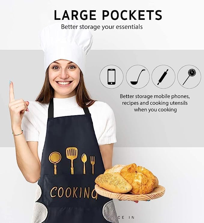 DOCAT Store Apron for Kitchen Cooking Waterproof Apron for Women Men with Pockets and Side Coral Velvet for Wiping Hands Towel Grill Cooking BBQ Kitchen Accessories items for Home - Image 2