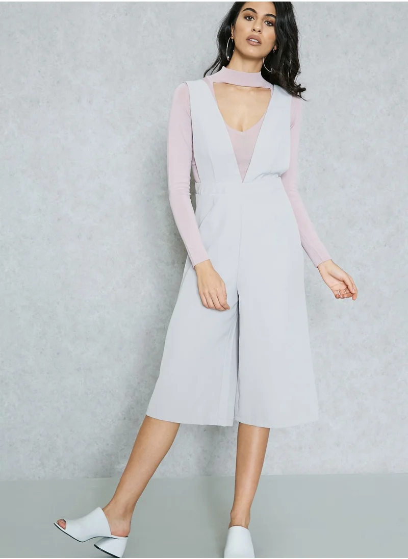 Missguided Plunge Wide Leg Culottes Jumpsuit