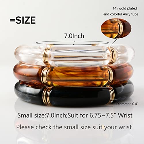 GOOJIDS Simple Beaded Gold Plated Bangles Bracelet Chunky Bamboo Tube Curved Stacking Clear Acrylic Colorful Beads Stretchable Gold Plated Bracelets Set For Women - Image 2