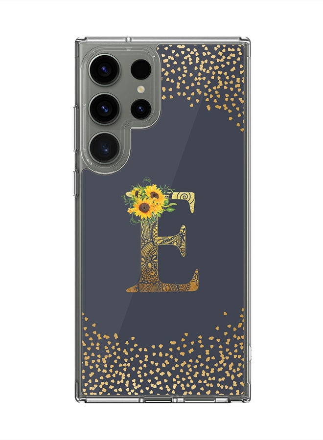 Stylizedd Classic Clear Case for Samsung Galaxy S25 Ultra , Hybrid Soft Transparent Cover Custom Monogram Initial Letter Floral Pattern Alphabet - E (Grey) - Image 1