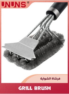 UNUNS Grill Brush,3 in 1 Rust Resistant Stainless Steel Grill Scraper BBQ Brush With Hook,Safe Wire Scrubber,45.8cm Extra Strong Grill Cleaning Brush for Outdoor Grill,Black  - Image 1